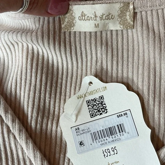 Altat’d State Ribbed Babydoll Cream Top Bishop Sleeves Size Medium NWT - Picture 9 of 13
